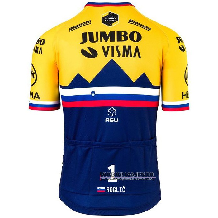 Abbigliamento Jumbo Visma 2020 Manica Corta e Pantaloncino Con Bretelle Visma Giallo Blu - Clicca l'immagine per chiudere